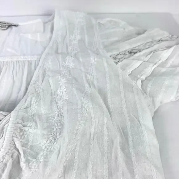 American Eagle V-Neck Gauzy Lace Tie-Front White Blouse Top BOHO L - Picture 8 of 14